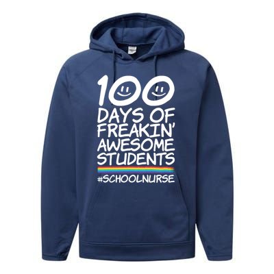 100 Days Of School Awesome Students School Nurse Gift Performance Fleece Hoodie