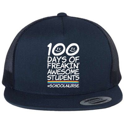 100 Days Of School Awesome Students School Nurse Gift Flat Bill Trucker Hat