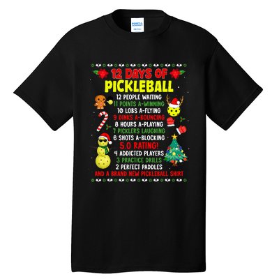 12 Days Of Pickleball Christmas Players Holiday Season Tall T-Shirt