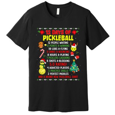 12 Days Of Pickleball Christmas Players Holiday Season Premium T-Shirt