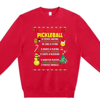 12 Days Of Pickleball Christmas Players Holiday Season Premium Crewneck Sweatshirt