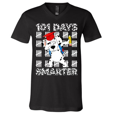 101 Days Of School Dalmatian Dog 100 Days Smarter Teacher V-Neck T-Shirt