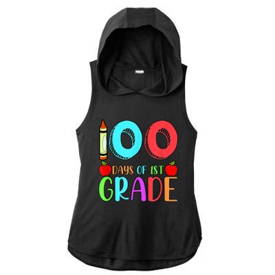 100 Days Of 1st Grade Happy 100th Day Of School Ladies PosiCharge Tri-Blend Wicking Draft Hoodie Tank