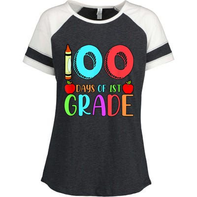 100 Days Of 1st Grade Happy 100th Day Of School Enza Ladies Jersey Colorblock Tee