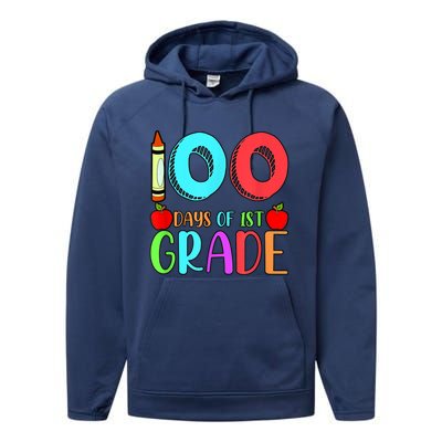 100 Days Of 1st Grade Happy 100th Day Of School Performance Fleece Hoodie