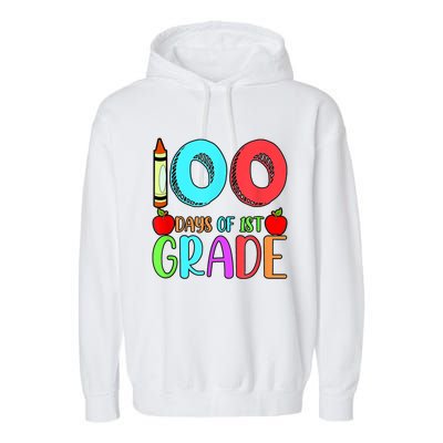 100 Days Of 1st Grade Happy 100th Day Of School Garment-Dyed Fleece Hoodie