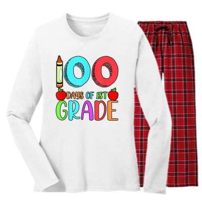 100 Days Of 1st Grade Happy 100th Day Of School Women's Long Sleeve Flannel Pajama Set 