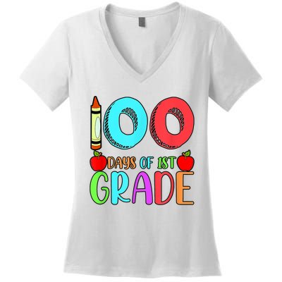 100 Days Of 1st Grade Happy 100th Day Of School Women's V-Neck T-Shirt