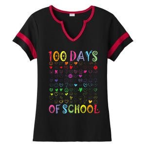 100 Days Of School Teacher Student   100 Hearts Ladies Halftime Notch Neck Tee