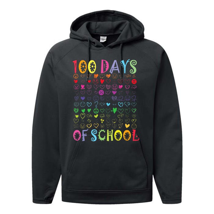 100 Days Of School Teacher Student   100 Hearts Performance Fleece Hoodie