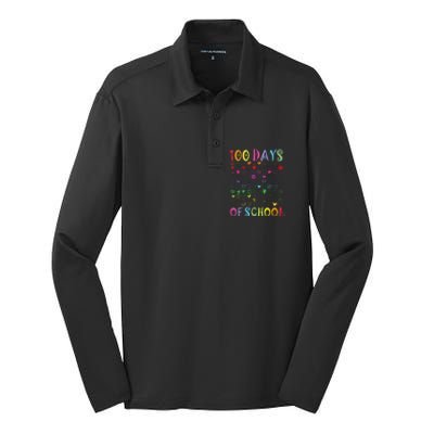 100 Days Of School Teacher Student   100 Hearts Silk Touch Performance Long Sleeve Polo