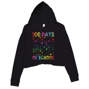 100 Days Of School Teacher Student   100 Hearts Crop Fleece Hoodie