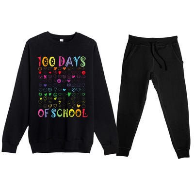 100 Days Of School Teacher Student   100 Hearts Premium Crewneck Sweatsuit Set