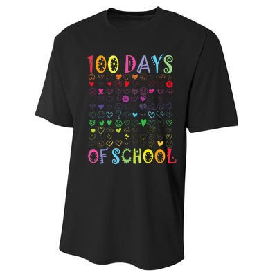 100 Days Of School Teacher Student   100 Hearts Performance Sprint T-Shirt