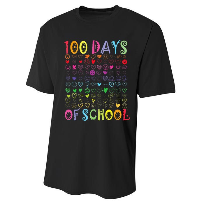 100 Days Of School Teacher Student   100 Hearts Performance Sprint T-Shirt