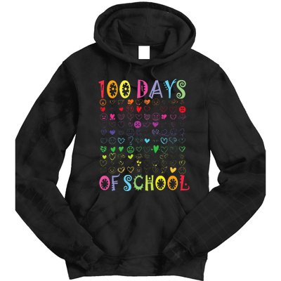 100 Days Of School Teacher Student   100 Hearts Tie Dye Hoodie