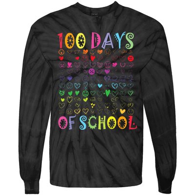 100 Days Of School Teacher Student   100 Hearts Tie-Dye Long Sleeve Shirt