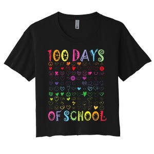 100 Days Of School Teacher Student   100 Hearts Women's Crop Top Tee