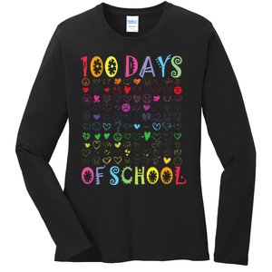 100 Days Of School Teacher Student   100 Hearts Ladies Long Sleeve Shirt