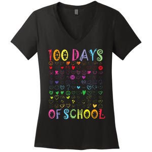 100 Days Of School Teacher Student   100 Hearts Women's V-Neck T-Shirt