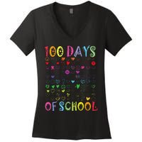 100 Days Of School Teacher Student   100 Hearts Women's V-Neck T-Shirt