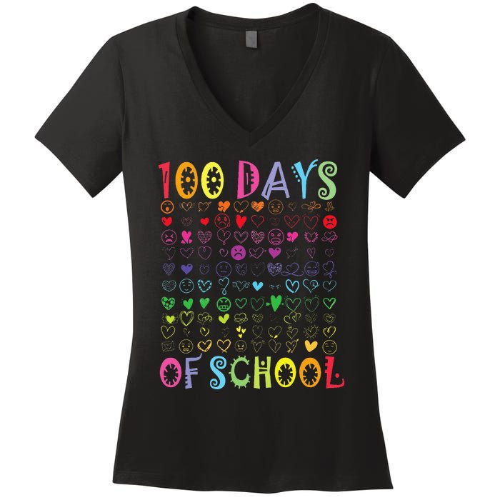 100 Days Of School Teacher Student   100 Hearts Women's V-Neck T-Shirt