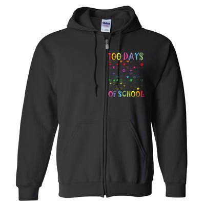 100 Days Of School Teacher Student   100 Hearts Full Zip Hoodie