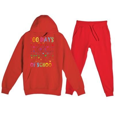 100 Days Of School Teacher Student   100 Hearts Premium Hooded Sweatsuit Set