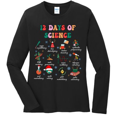 12 Days Of Science Scientist Teacher Christmas Science Xmas Ladies Long Sleeve Shirt