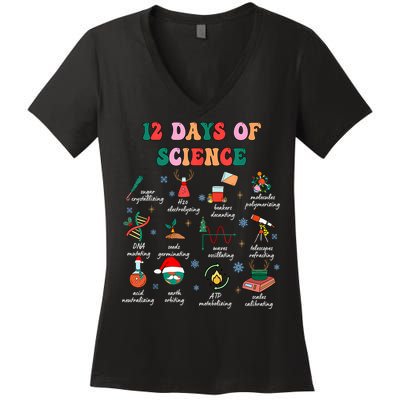 12 Days Of Science Scientist Teacher Christmas Science Xmas Women's V-Neck T-Shirt
