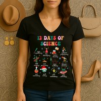 12 Days Of Science Scientist Teacher Christmas Science Xmas Women's V-Neck T-Shirt