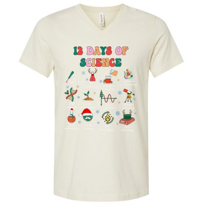 12 Days Of Science Scientist Teacher Christmas Science Xmas V-Neck T-Shirt