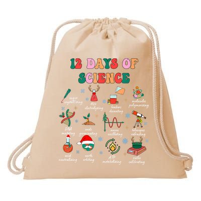 12 Days Of Science Scientist Teacher Christmas Science Xmas Drawstring Bag