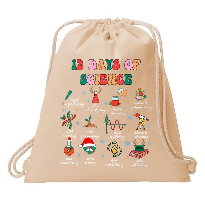 12 Days Of Science Scientist Teacher Christmas Science Xmas Drawstring Bag