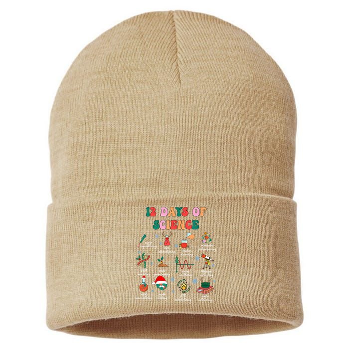 12 Days Of Science Scientist Teacher Christmas Science Xmas Sustainable Knit Beanie