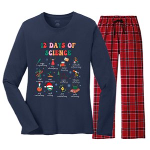 12 Days Of Science Scientist Teacher Christmas Science Xmas Women's Long Sleeve Flannel Pajama Set 