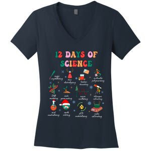 12 Days Of Science Scientist Teacher Christmas Science Xmas Women's V-Neck T-Shirt