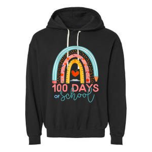 100th Day Of School Teacher 100 Days Smarter Boho Rainbow Garment-Dyed Fleece Hoodie