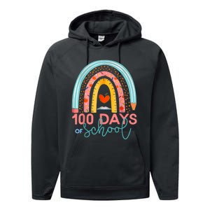 100th Day Of School Teacher 100 Days Smarter Boho Rainbow Performance Fleece Hoodie