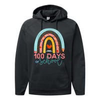 100th Day Of School Teacher 100 Days Smarter Boho Rainbow Performance Fleece Hoodie