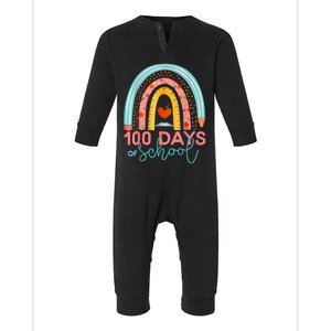 100th Day Of School Teacher 100 Days Smarter Boho Rainbow Infant Fleece One Piece