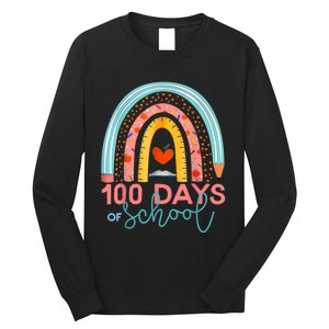 100th Day Of School Teacher 100 Days Smarter Boho Rainbow Long Sleeve Shirt