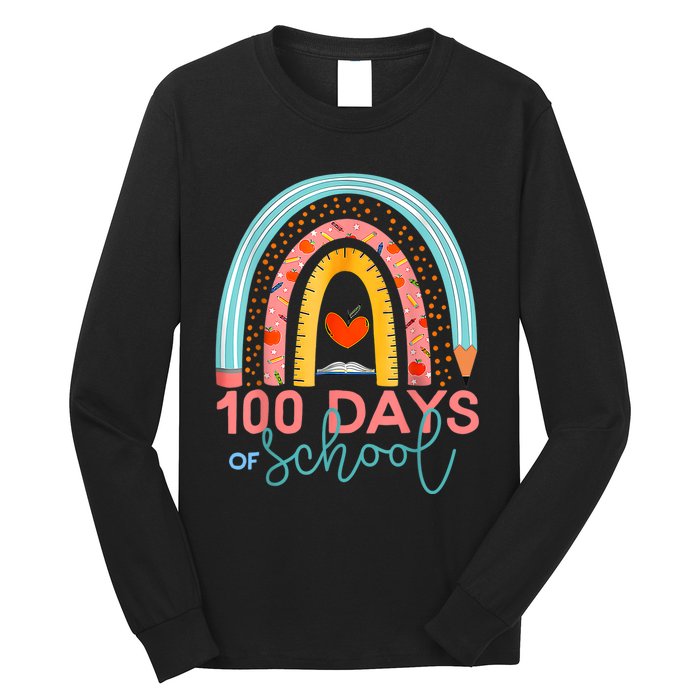 100th Day Of School Teacher 100 Days Smarter Boho Rainbow Long Sleeve Shirt