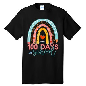 100th Day Of School Teacher 100 Days Smarter Boho Rainbow Tall T-Shirt