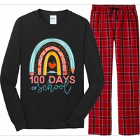 100th Day Of School Teacher 100 Days Smarter Boho Rainbow Long Sleeve Pajama Set