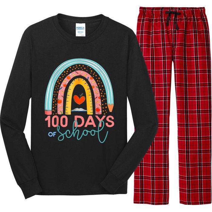 100th Day Of School Teacher 100 Days Smarter Boho Rainbow Long Sleeve Pajama Set