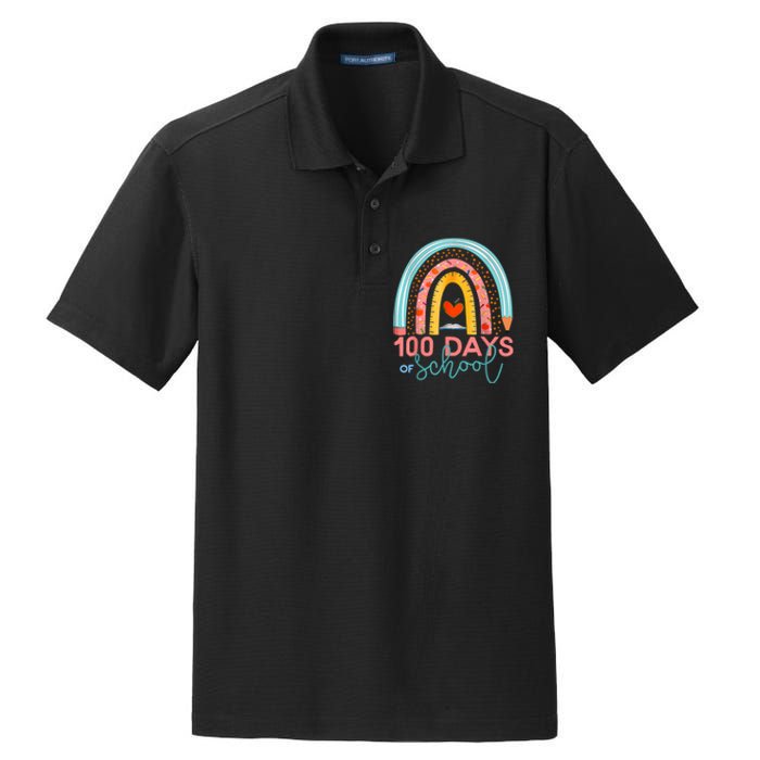 100th Day Of School Teacher 100 Days Smarter Boho Rainbow Dry Zone Grid Polo