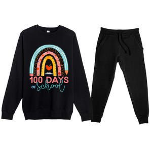 100th Day Of School Teacher 100 Days Smarter Boho Rainbow Premium Crewneck Sweatsuit Set