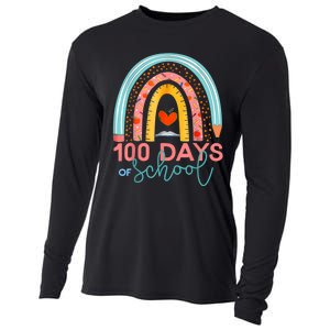 100th Day Of School Teacher 100 Days Smarter Boho Rainbow Cooling Performance Long Sleeve Crew