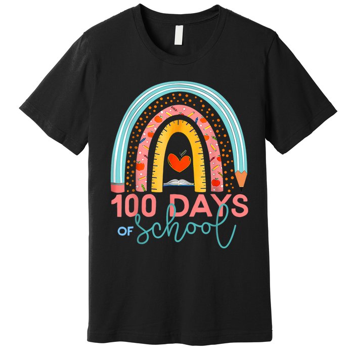 100th Day Of School Teacher 100 Days Smarter Boho Rainbow Premium T-Shirt